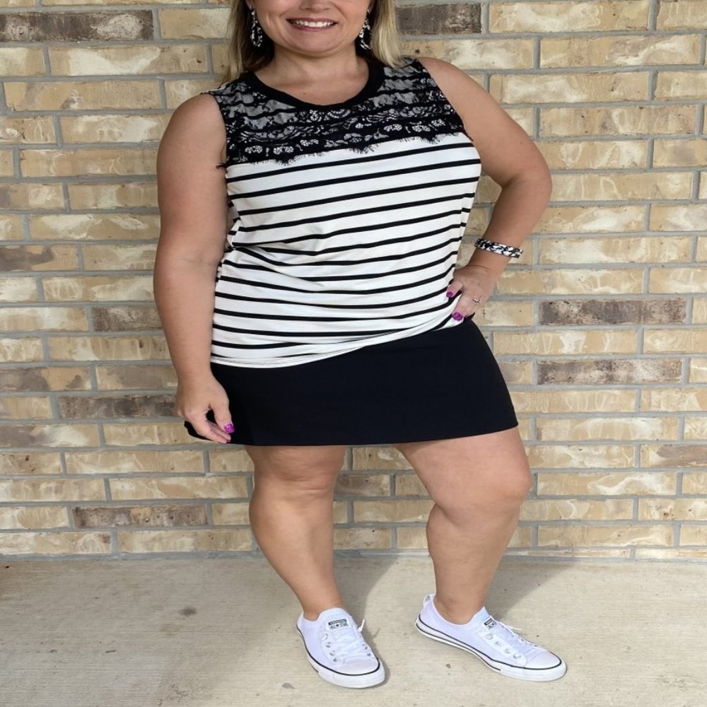 Striped Sleeveless with Lace Top